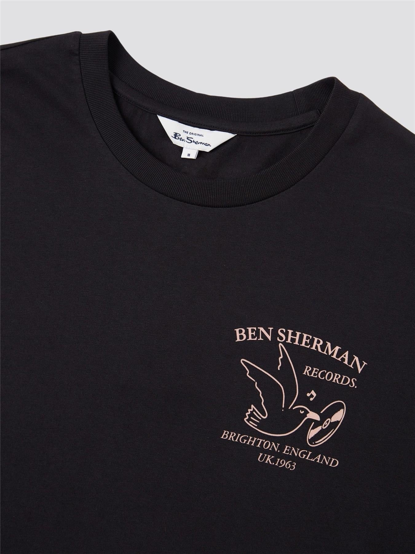 Ben Sherman (0071384IL) Men's Brighton Records Print T-Shirt in Black 2XL to 5XL