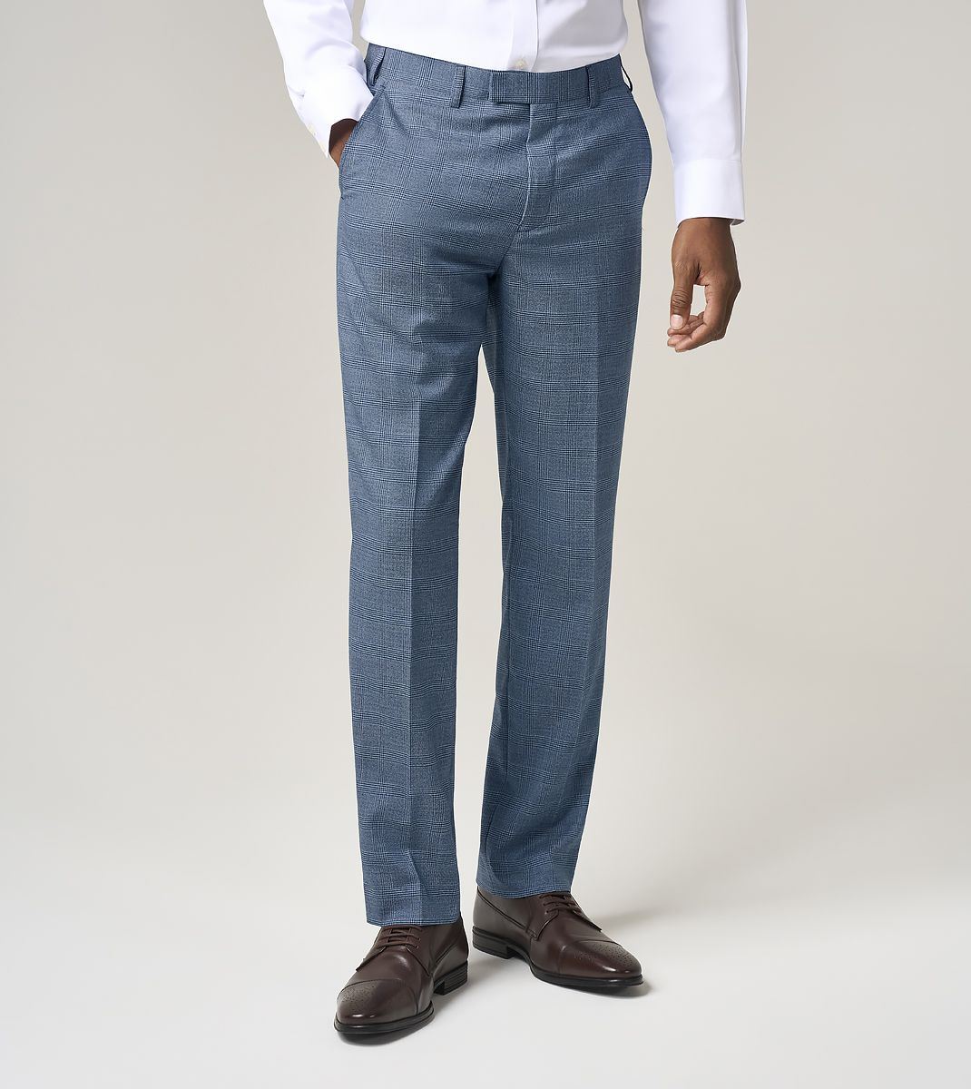 Skopes Tapered Fit Anthony Suit Trouser For Men in Blue Check, 30W-42W