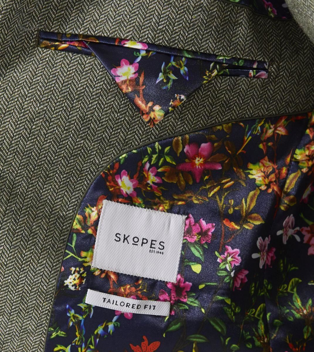 Skopes Tailored Fit Herringbone Suit Jacket Jude in Sage 34 to 62