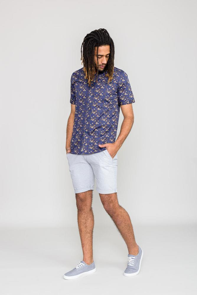 D555 Kingston Short Sleeve Floral Print Shirt With Hidden Button Down Collar And Pocket (101100) 2XL-6XL, Navy