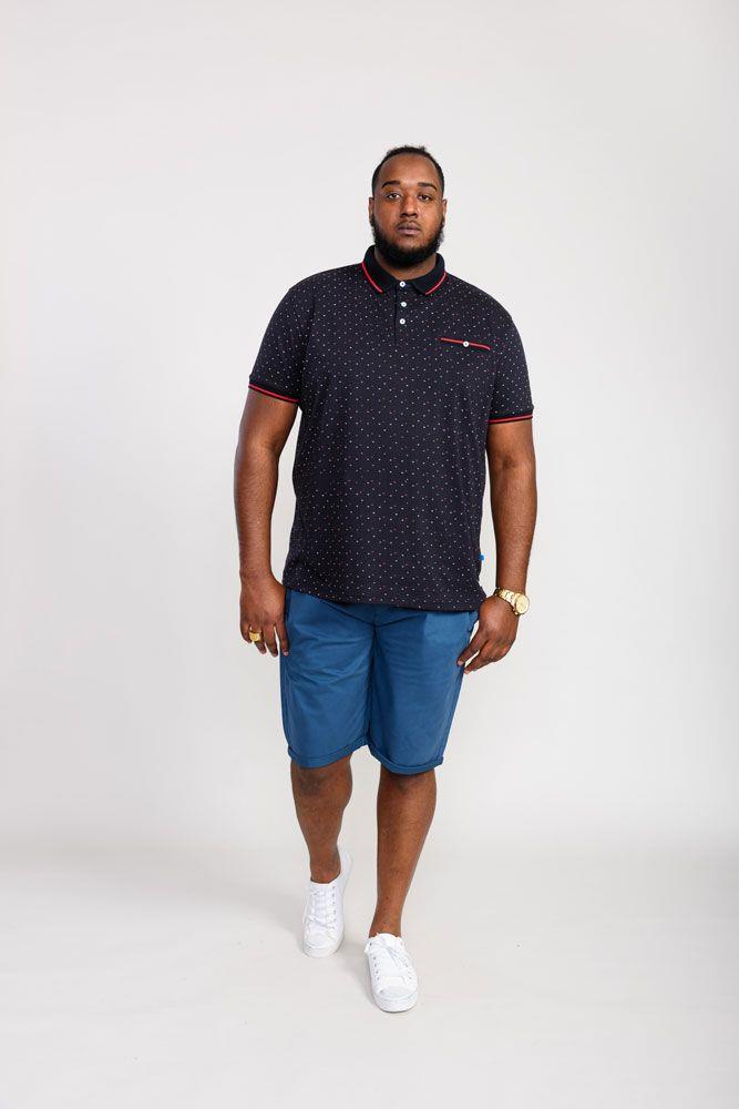 D555 Men's ASHWELL Polo Shirt With Jacquard Collar Cuffs in Dark Navy 2XL to 5XL