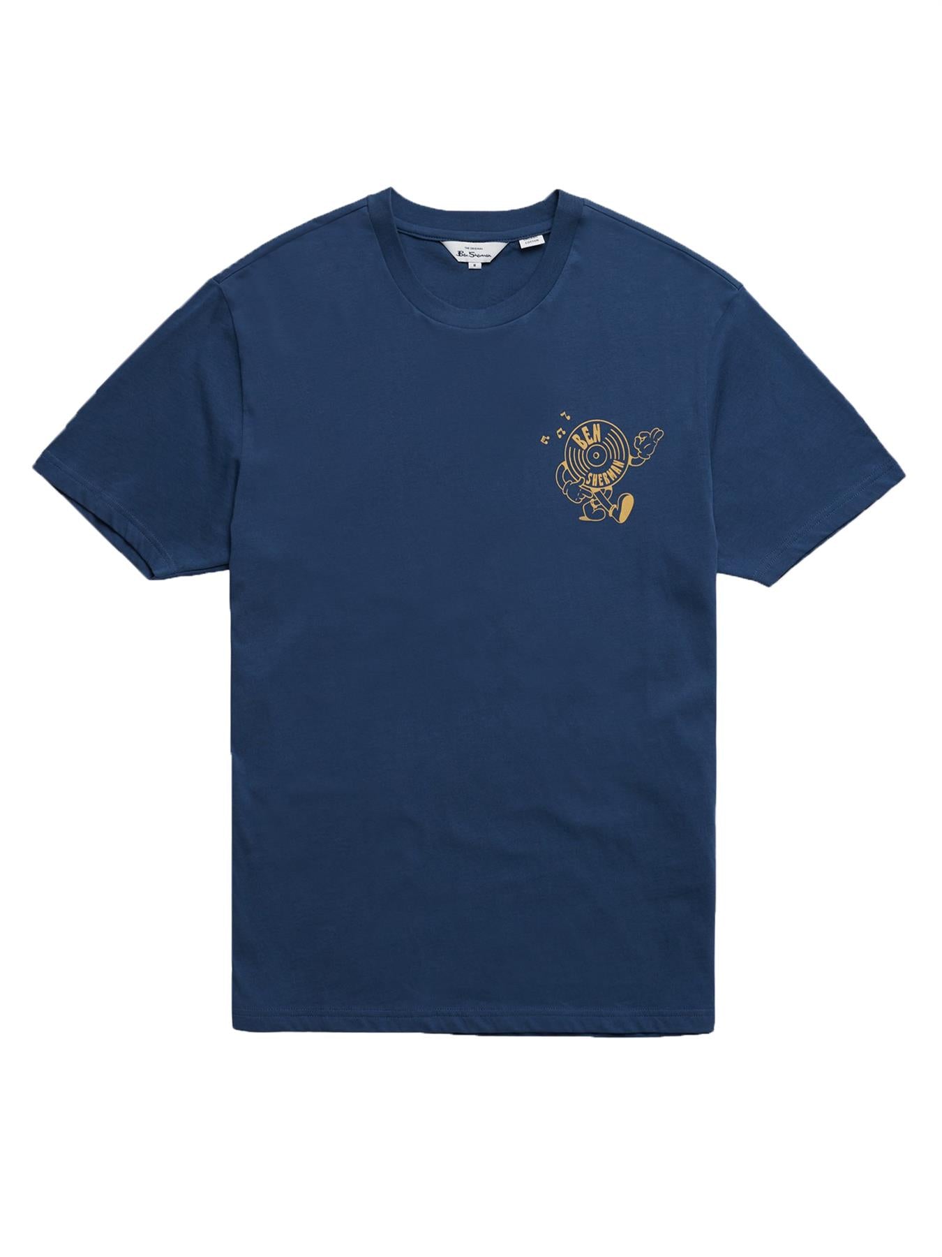 Ben Sherman Classic Casual Strolling Record Tee Shirt For Men Features A Small Stylish Record Print To The Chest (0067149IL) Size XXL-5XL, Blue Denim