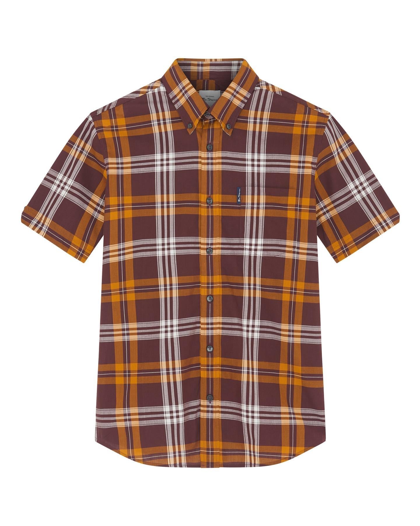 Ben Sherman Big Size Block Check Short Sleeve Shirt For Men in Wine, 2XL-5XL