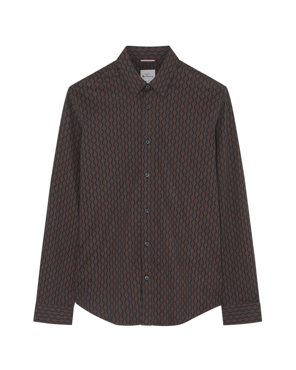 Ben Sherman Big Size Linear Geo Print Long Sleeve Shirt For Men in Black, 2XL-5XL
