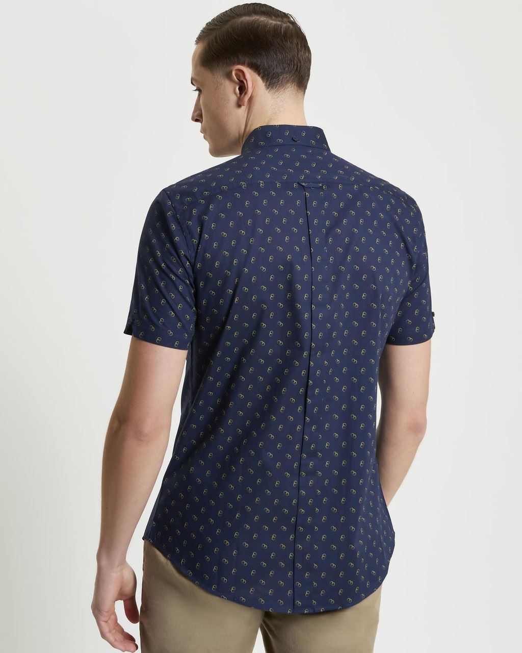 Ben Sherman Stipple Print Short Sleeve Shirt For Men in Dark Navy, 2XL-5XL