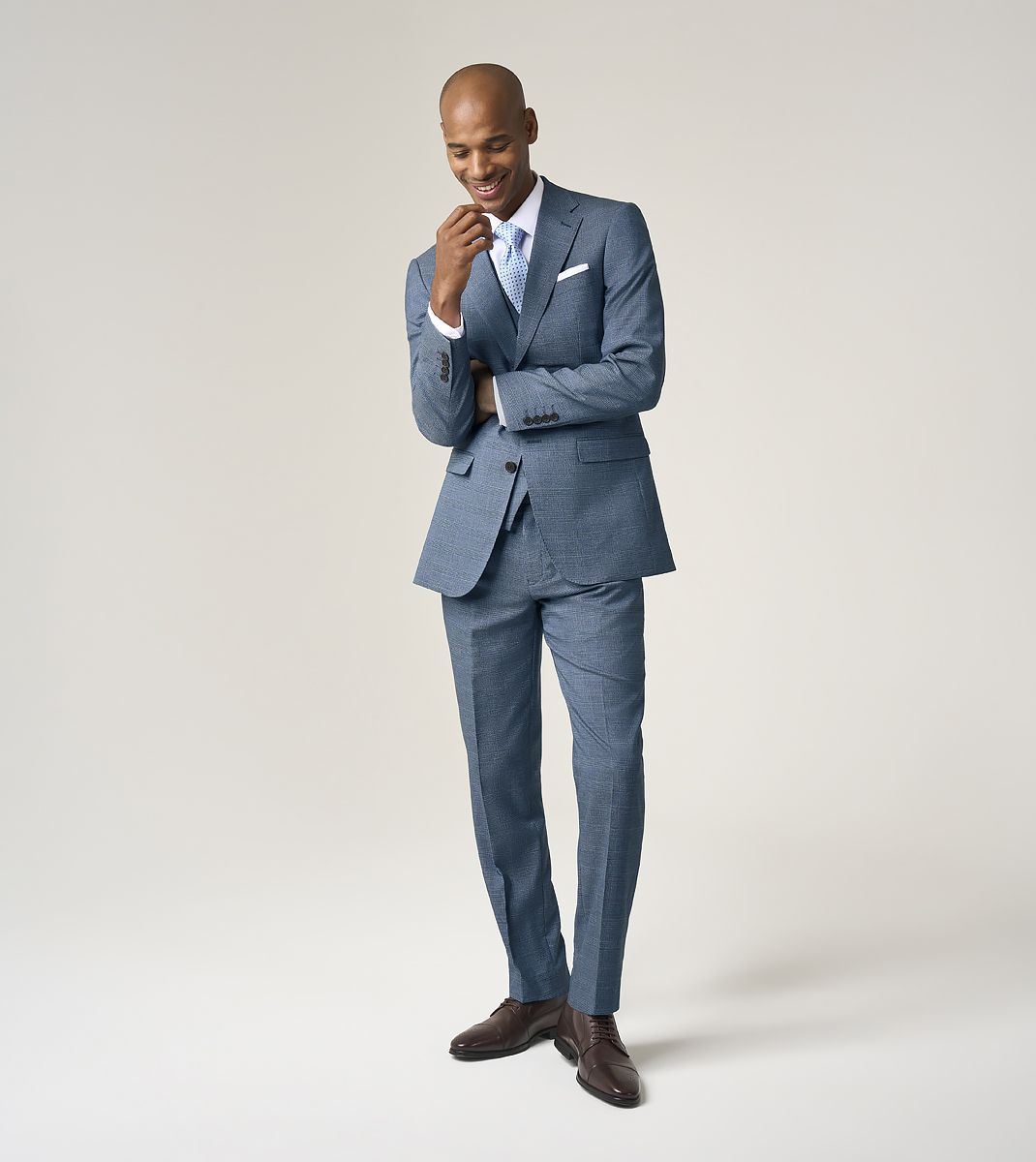 Skopes Tapered Fit Anthony Suit Trouser For Men in Blue Check, 30W-42W