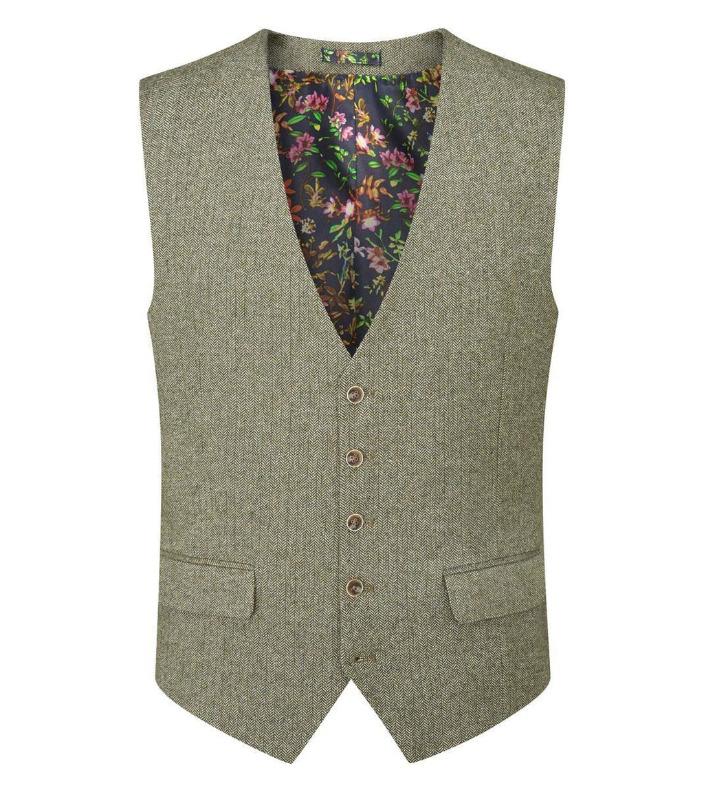 Skopes Men's Jude Waist Coat Herringbone in Sage 34 to 62 Regular