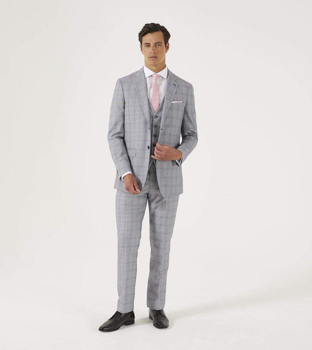 Skopes Men's  Tailored Fit Suit Jacket in Grey Check Pattern Anello 34 to 62