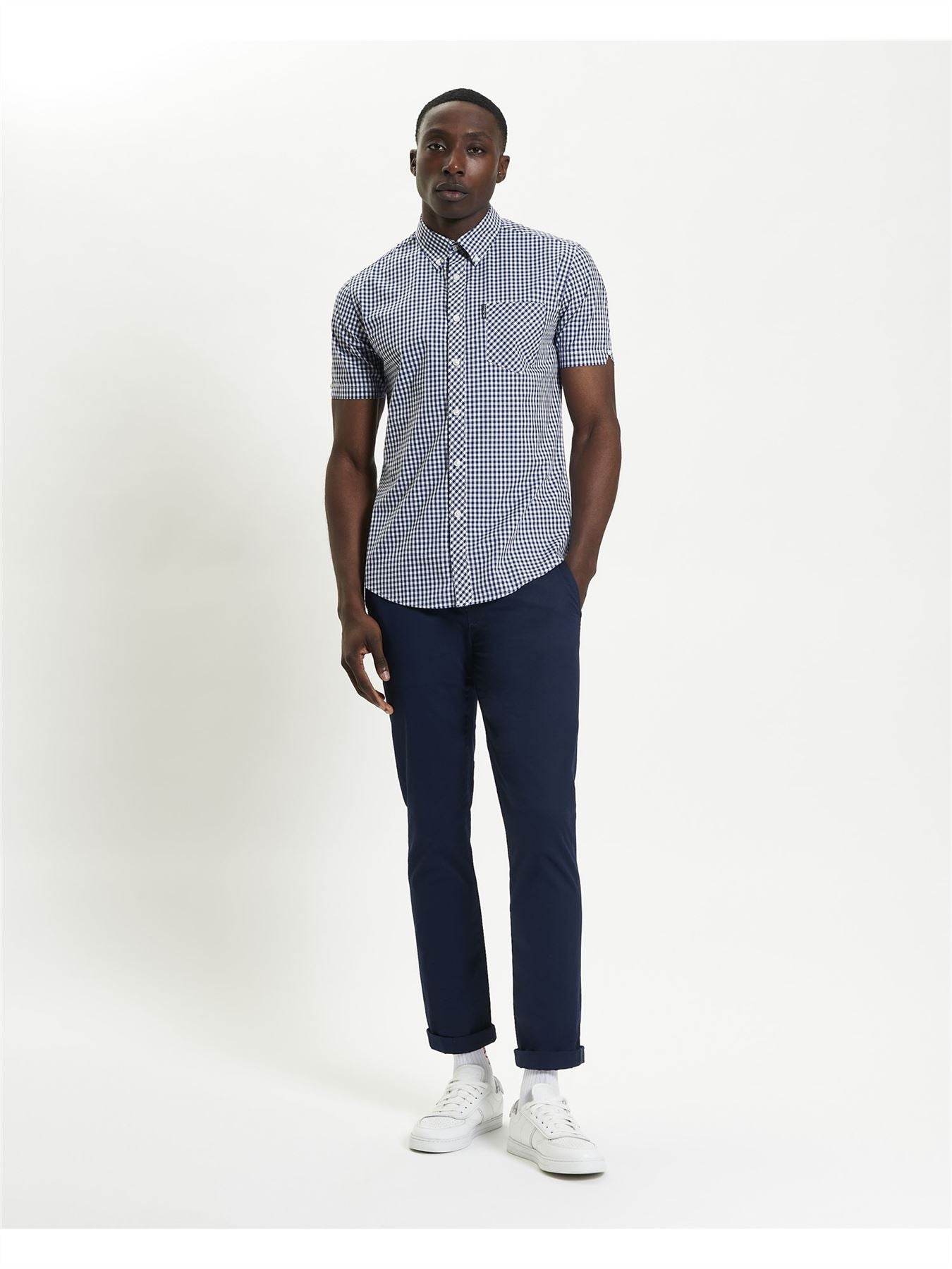 Ben Sherman Signature Gingham Check Short Sleeve Shirt For Men in Dark Blue, 2XL-5XL
