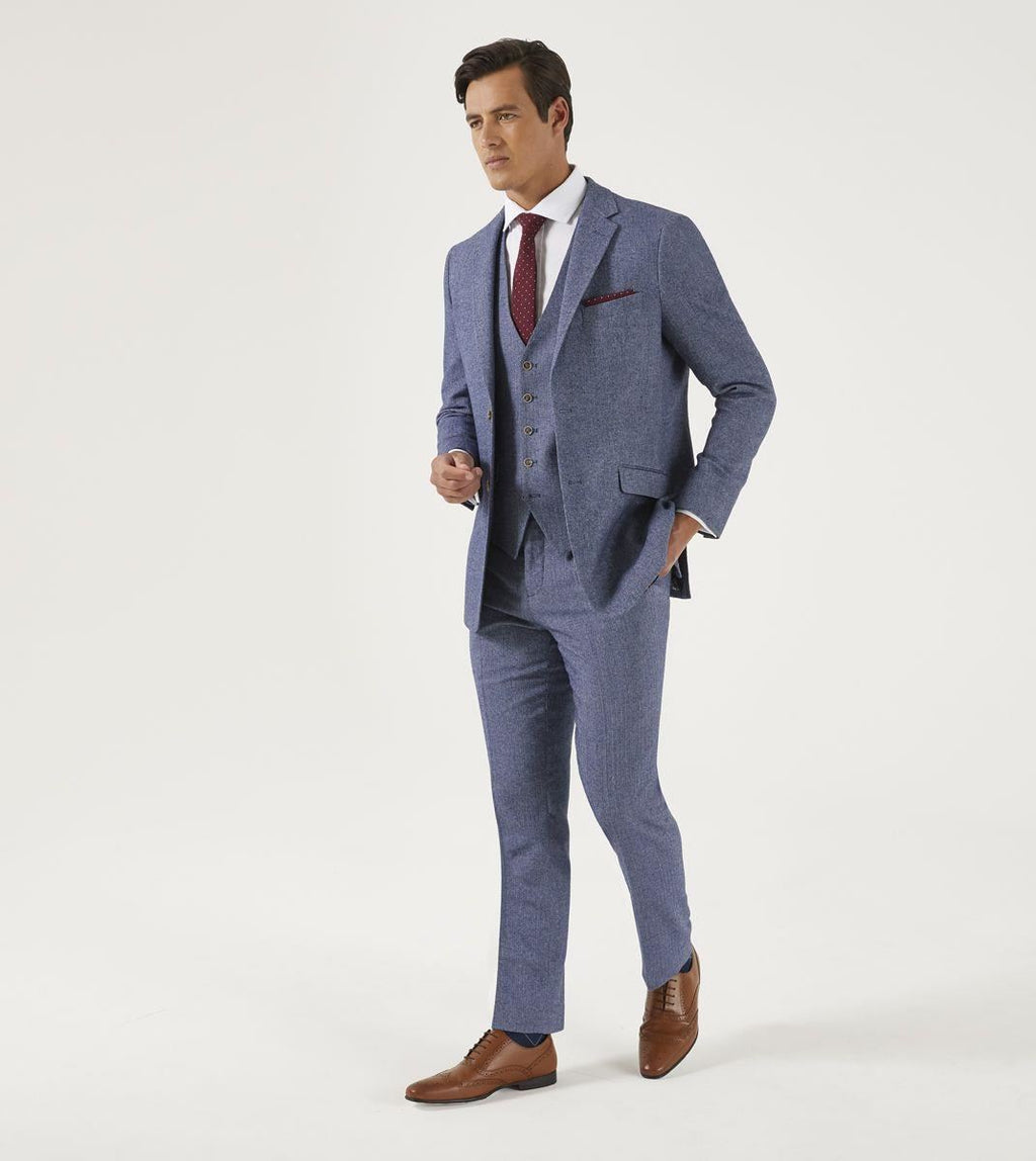 Skopes Men's Jude Waist Coat Herringbone in Blue 34 to 62 Regular