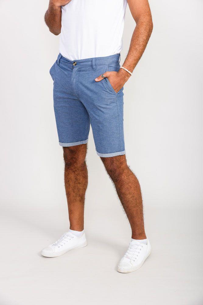D555 Men's ALDERTON Stretch Chambray Shorts in Navy 42 to 56