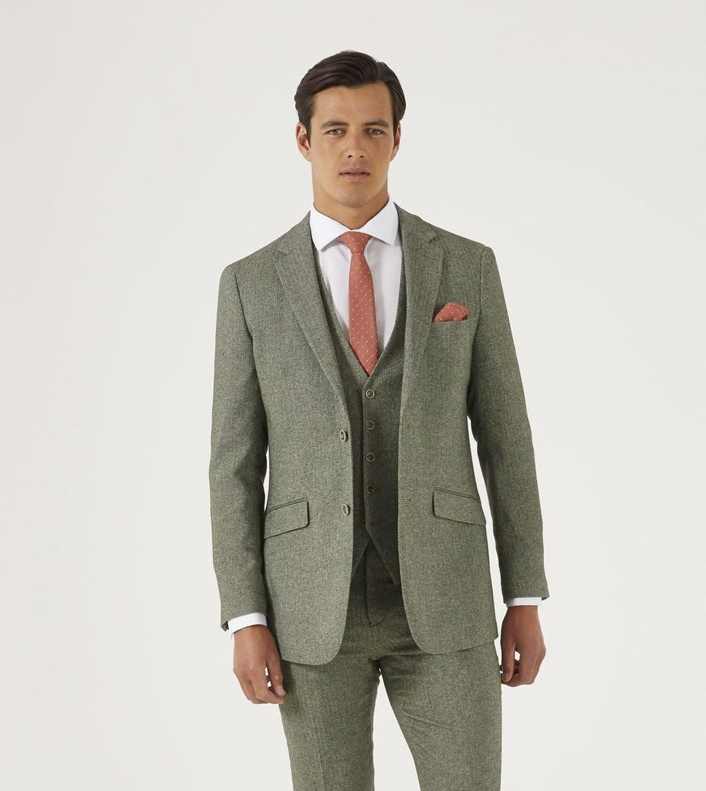 Skopes Tailored Fit Herringbone Suit Jacket Jude in Sage 34 to 62