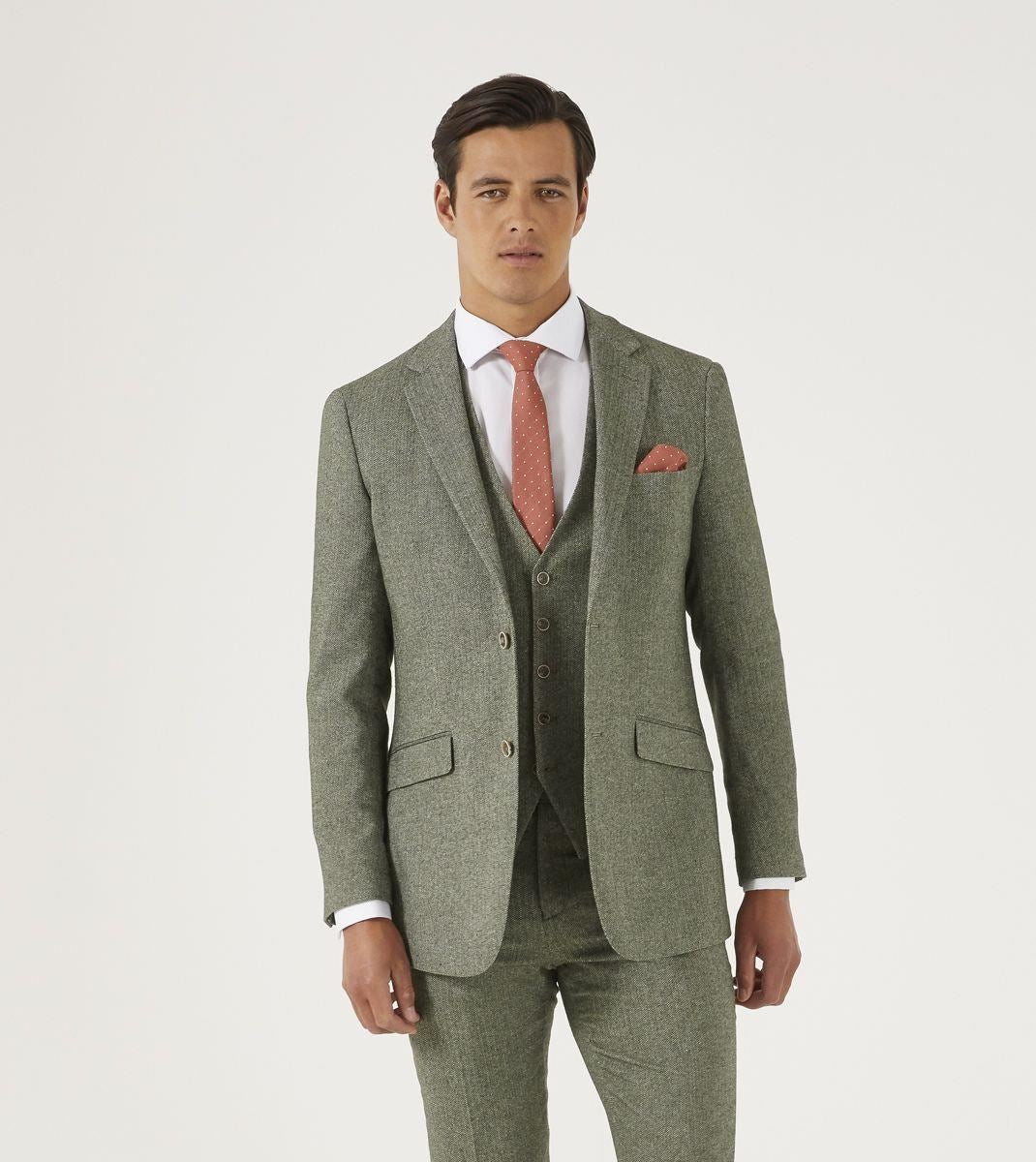 Skopes Tailored Fit Herringbone Suit Jacket Jude in Sage 34 to 62