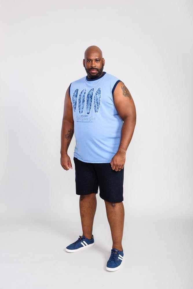 D555 Men's BRETTON Surf Board Printed Sleeveless T-Shirt in Blue marl 2XL to 5XL
