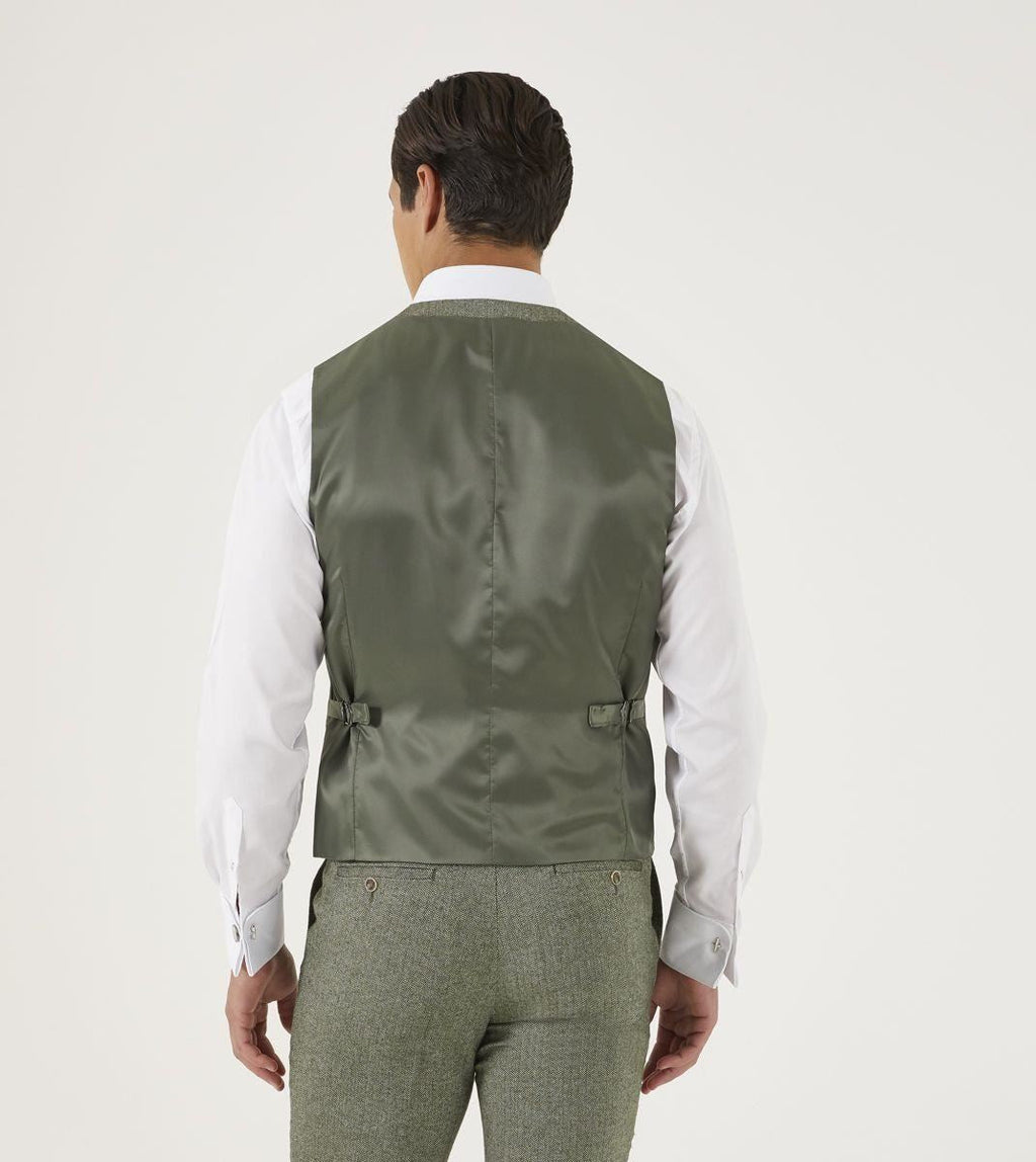 Skopes Men's Jude Waist Coat Herringbone in Sage 34 to 62 Regular