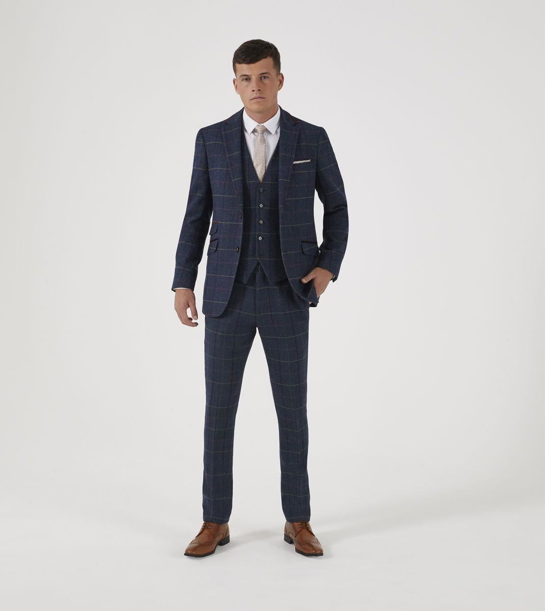 Skopes Men's Doyle Wool Blend Check Waist Coat in Navy 34 to 62 Regular