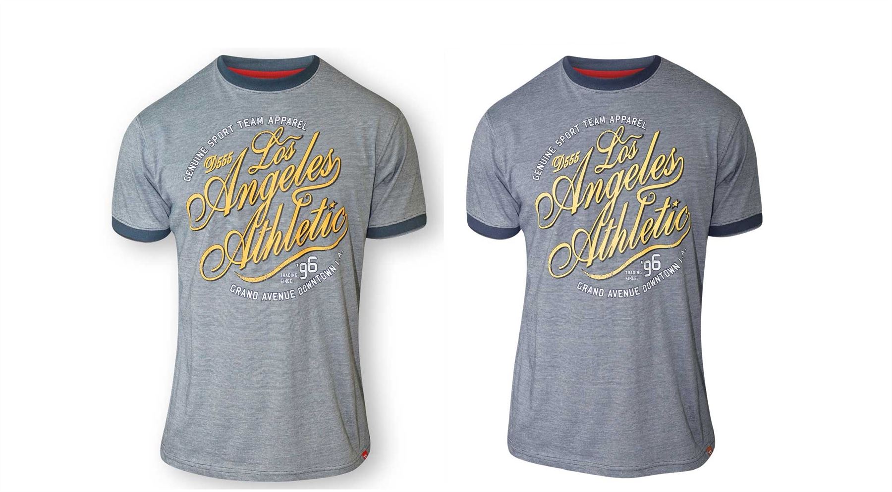 D555 'Los Angeles Athletic' Print Short Sleeve Fine Stripe Crew Neck T-Shirt (Irvin) in LT to XLT