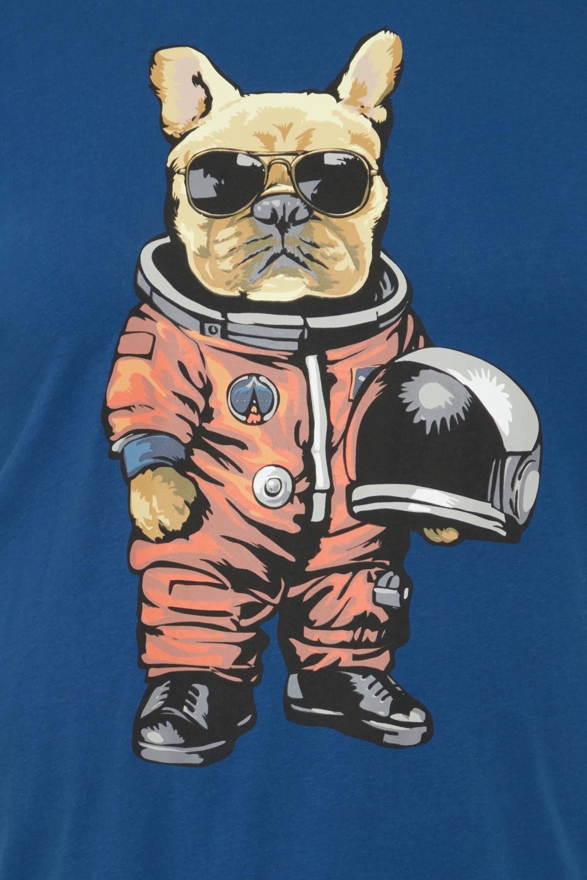 Blend Short Sleeve dog astronaut print T-Shirt for Men 20717100 In Navy, 2XL-6XL
