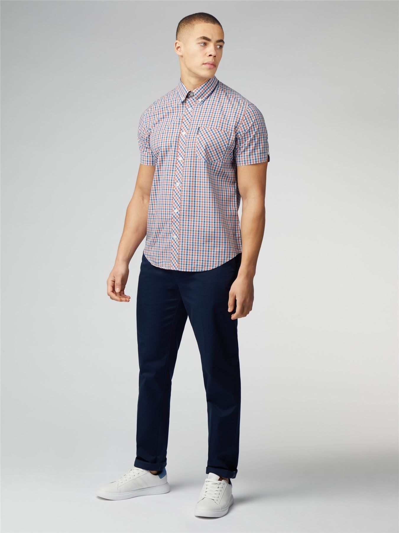 Ben Sherman Signature House Check Short Sleeve Shirt For Mens (0059144) in Pale Blue, 2XL-5XL