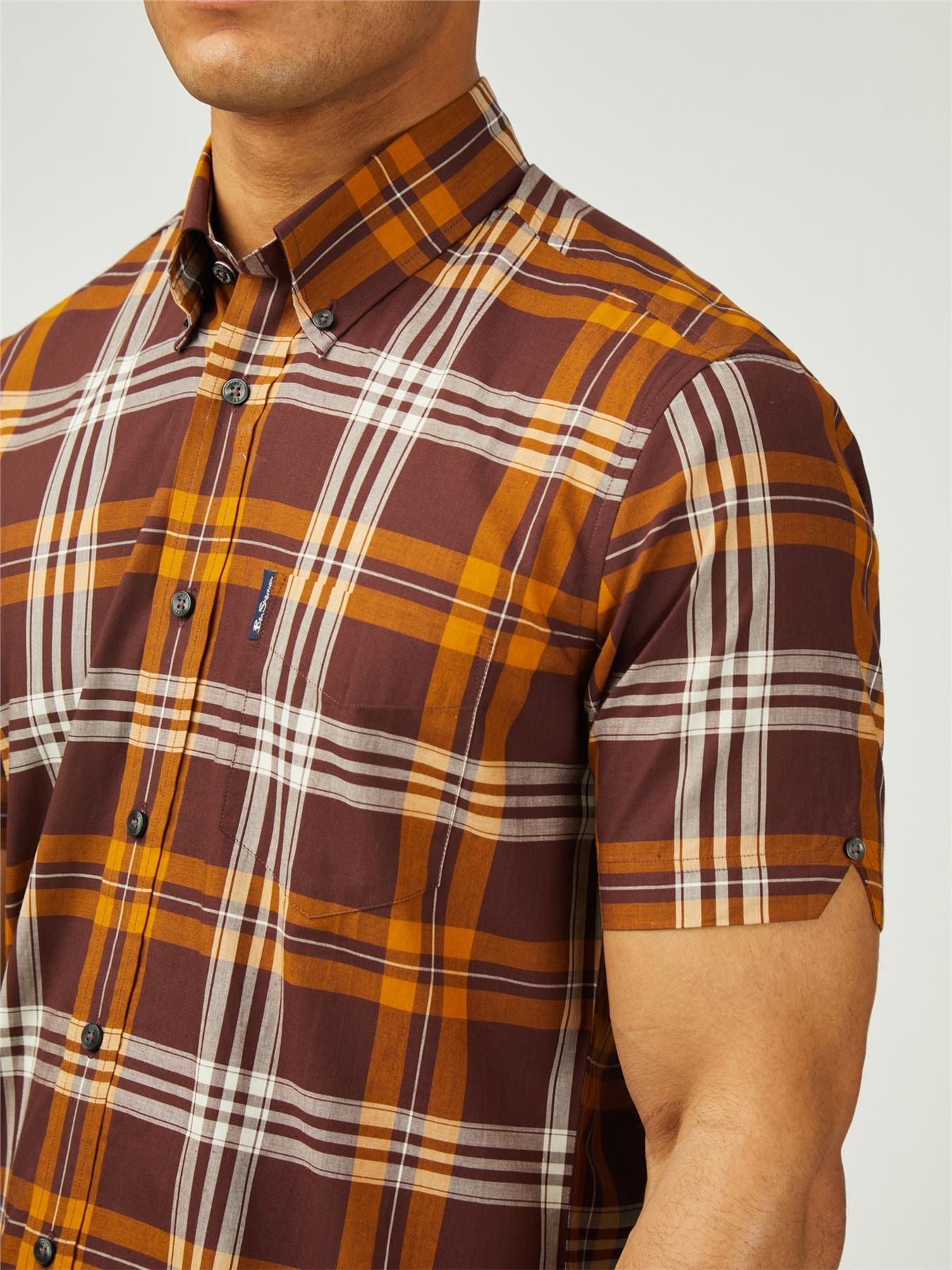 Ben Sherman Big Size Block Check Short Sleeve Shirt For Men in Wine, 2XL-5XL