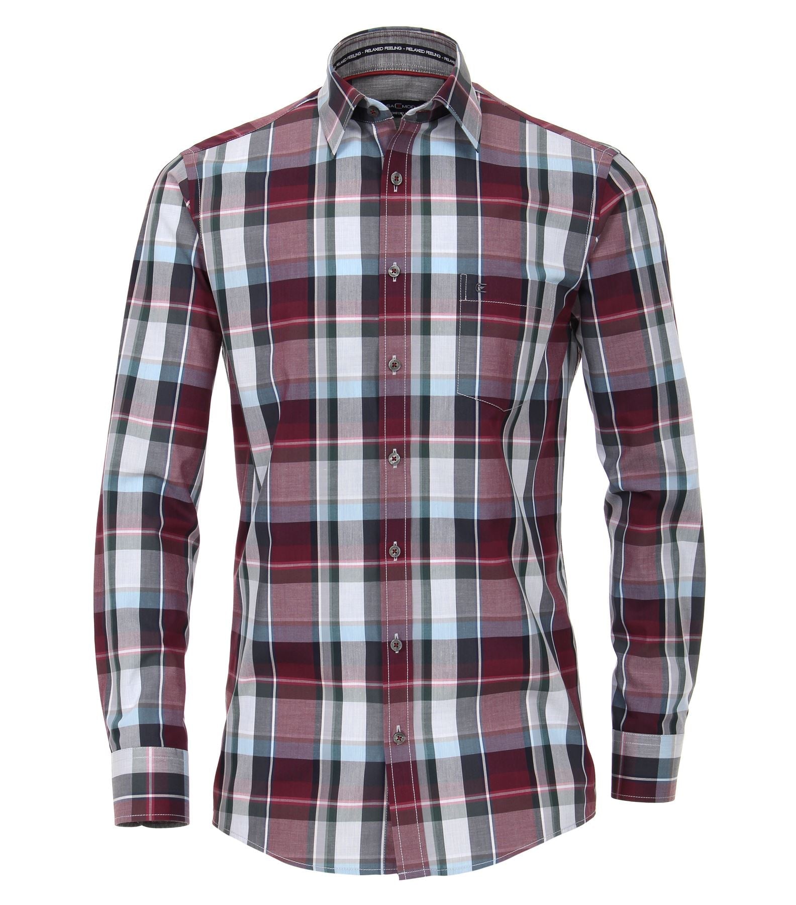 Casa Moda Premium Cotton LS Comfort Fit Shirt in Red/Navy Check