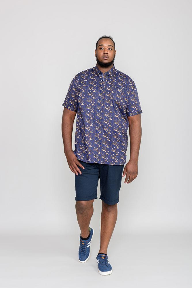 D555 Kingston Short Sleeve Floral Print Shirt With Hidden Button Down Collar And Pocket (101100) 2XL-6XL, Navy