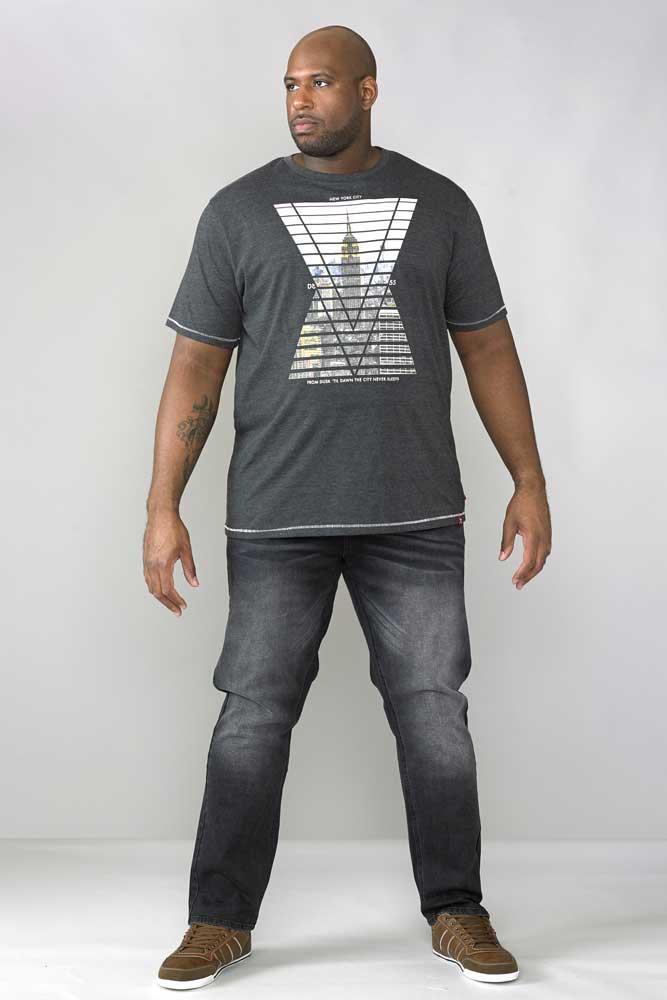 D555 Benson Tapered Fit Stretch Tall Size Jeans (T15496) 32-50, Grey Stonewash
