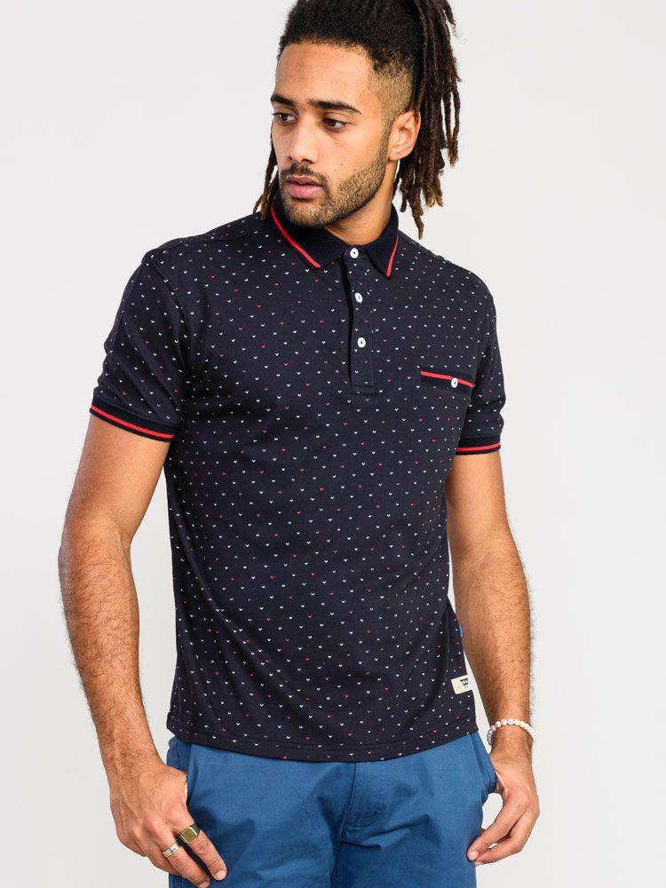 D555 Men's ASHWELL Polo Shirt With Jacquard Collar Cuffs in Dark Navy 2XL to 5XL