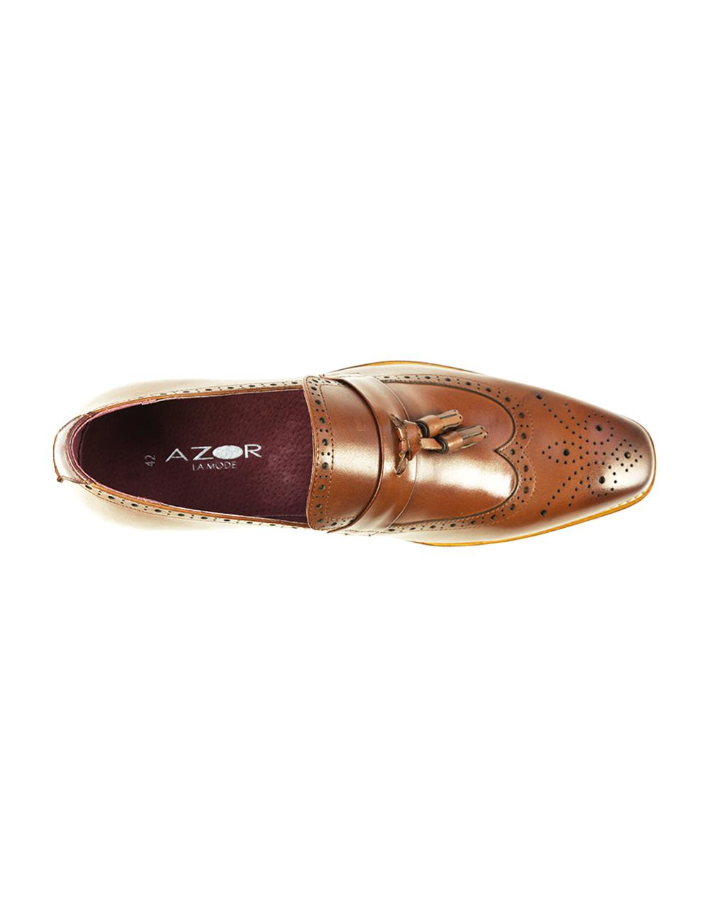 AZOR Mens Semi - Square Tuscany Slip On Shoes Tan UK 7 to UK 12