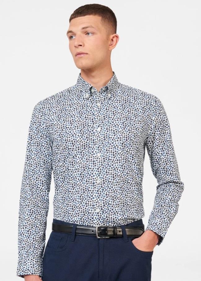 Ben Sherman Ditsy Floral Print Shirt for Mens 0074125IL in White, 2XL-5XL